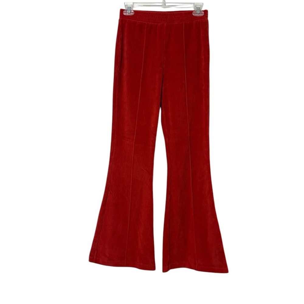 Aerie Red Corduroy Pleat Front Flare Leg Pull On Pants Size Small Hippie Boho